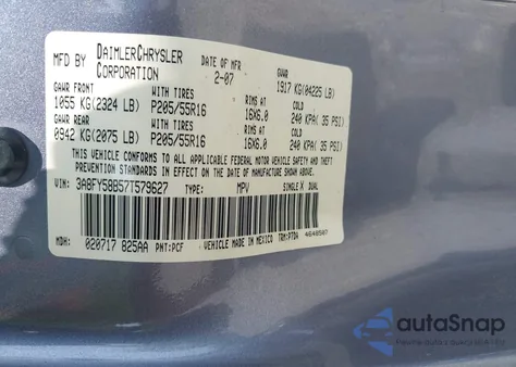 2007 Chrysler Pt Cruiser Touring z USA, uszkodzony, nr VIN 3A8FY58B57T579627